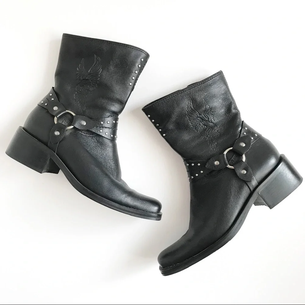 Harley-Davidson Black Leather Studded Moto Boots - Picture 4 of 14